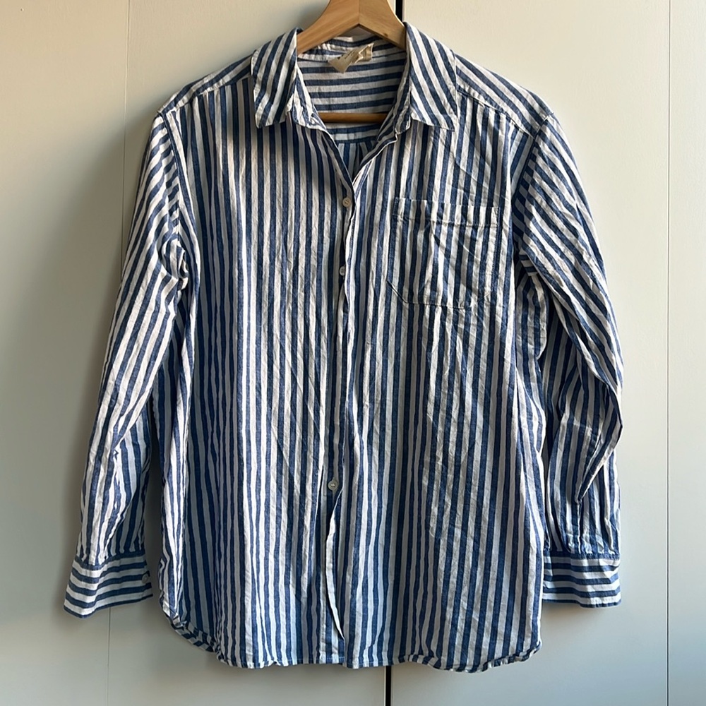 Sezane Blue and White Striped Button Down Shirt